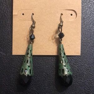 Green copper metal drop earrings
